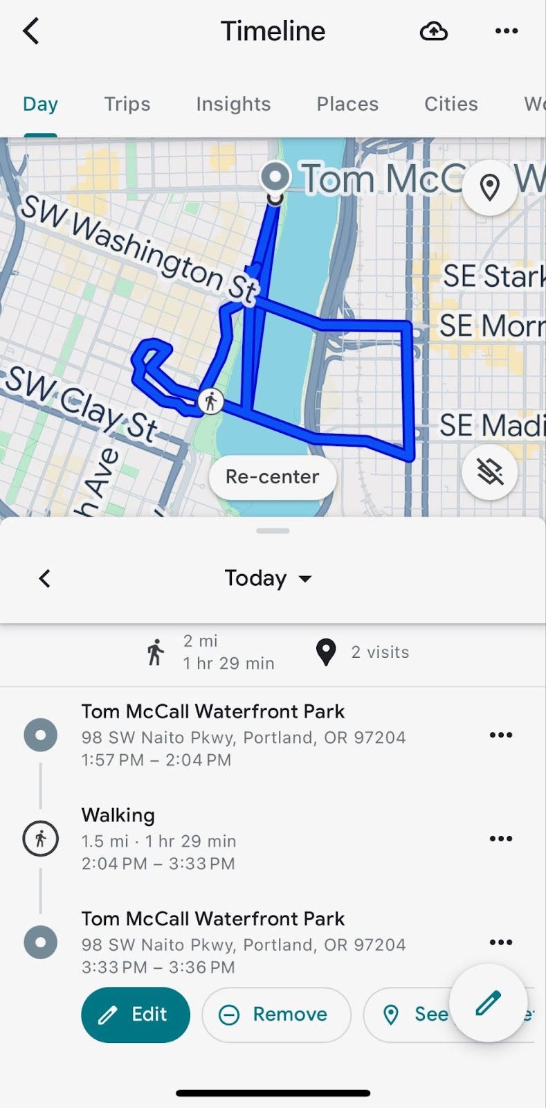 Google Maps timeline