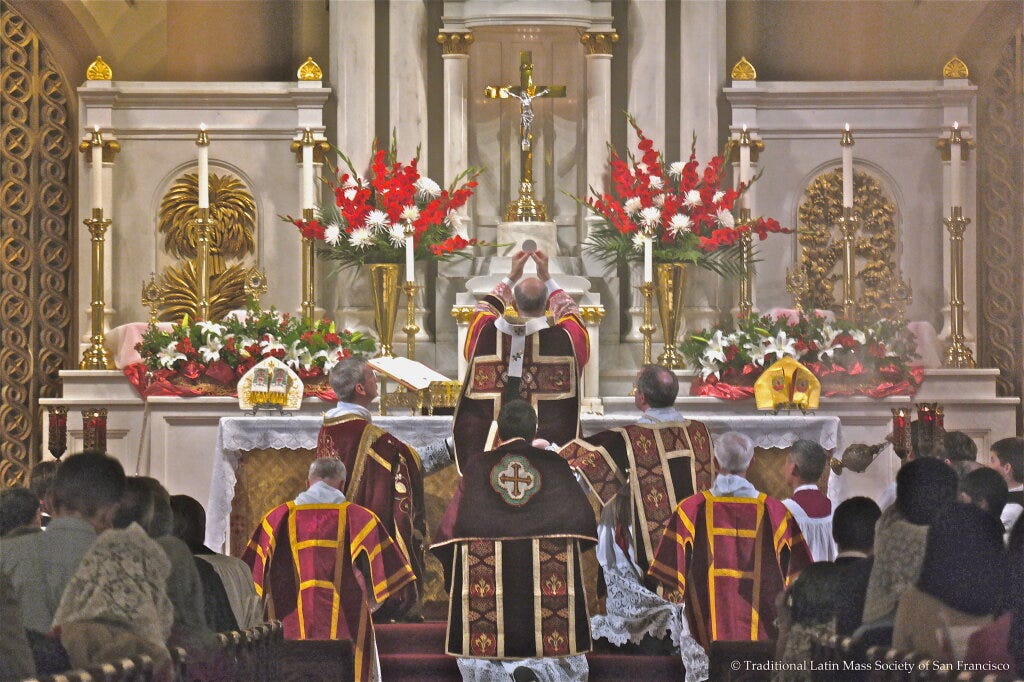 Photo credits: Traditional Latin Mass Society of San Francisco at http://sanctatrinitasunusdeus.com/ and Roseanne T. Sullivan