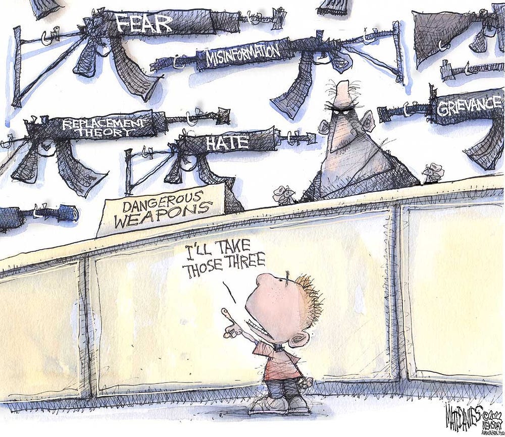 A cartoon of a child pointing at a sign

Description automatically generated