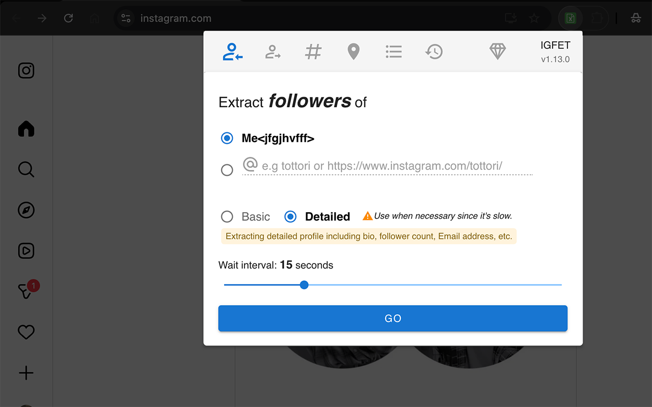 Elemento multimedia 1 (captura de pantalla) de IGFET - Herramienta de Exportación de Seguidores IG