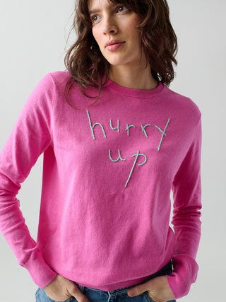 Hurry Up/Slow Down Crewneck RTW LINGUA FRANCA NYC Magenta XS