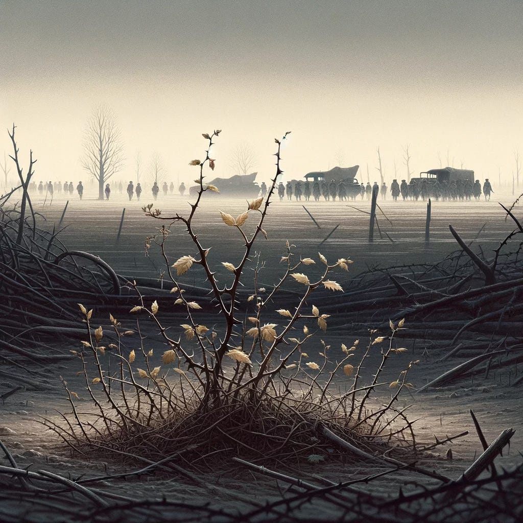 thorns and brambles after a battle