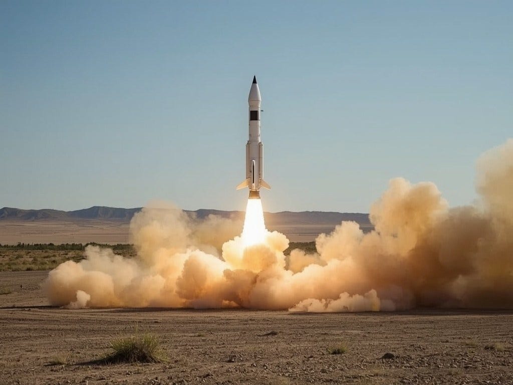 AI-generated editorial illustration accompanying an analysis of Chinese missile systems.