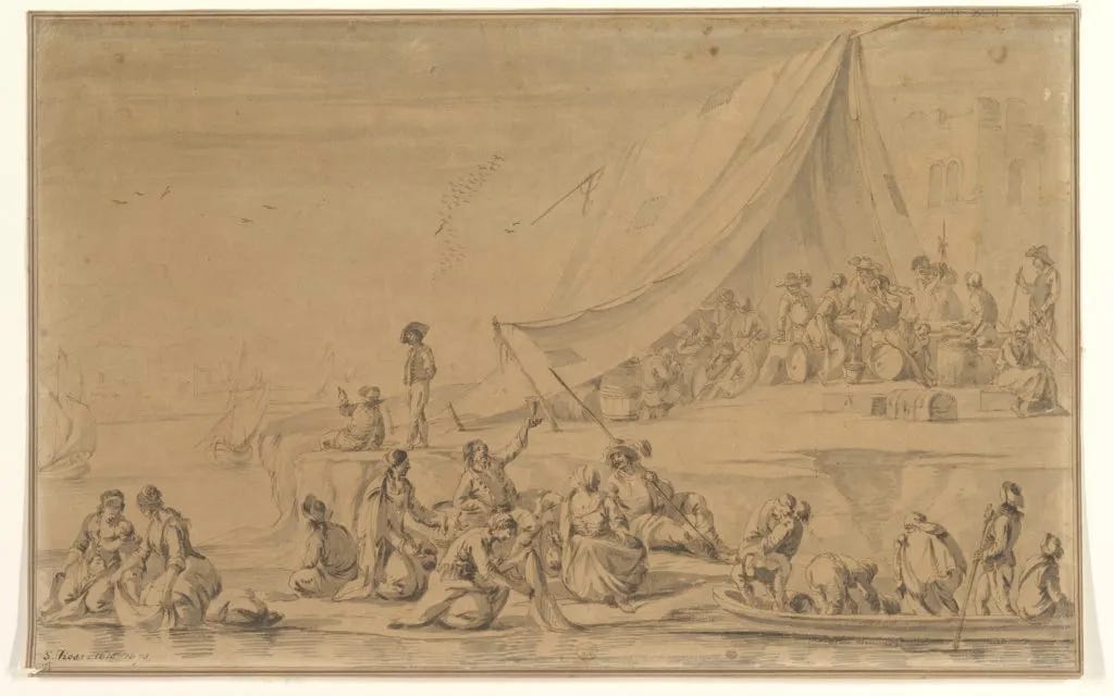 17th-18th Century Drawing of a Pirates Camp