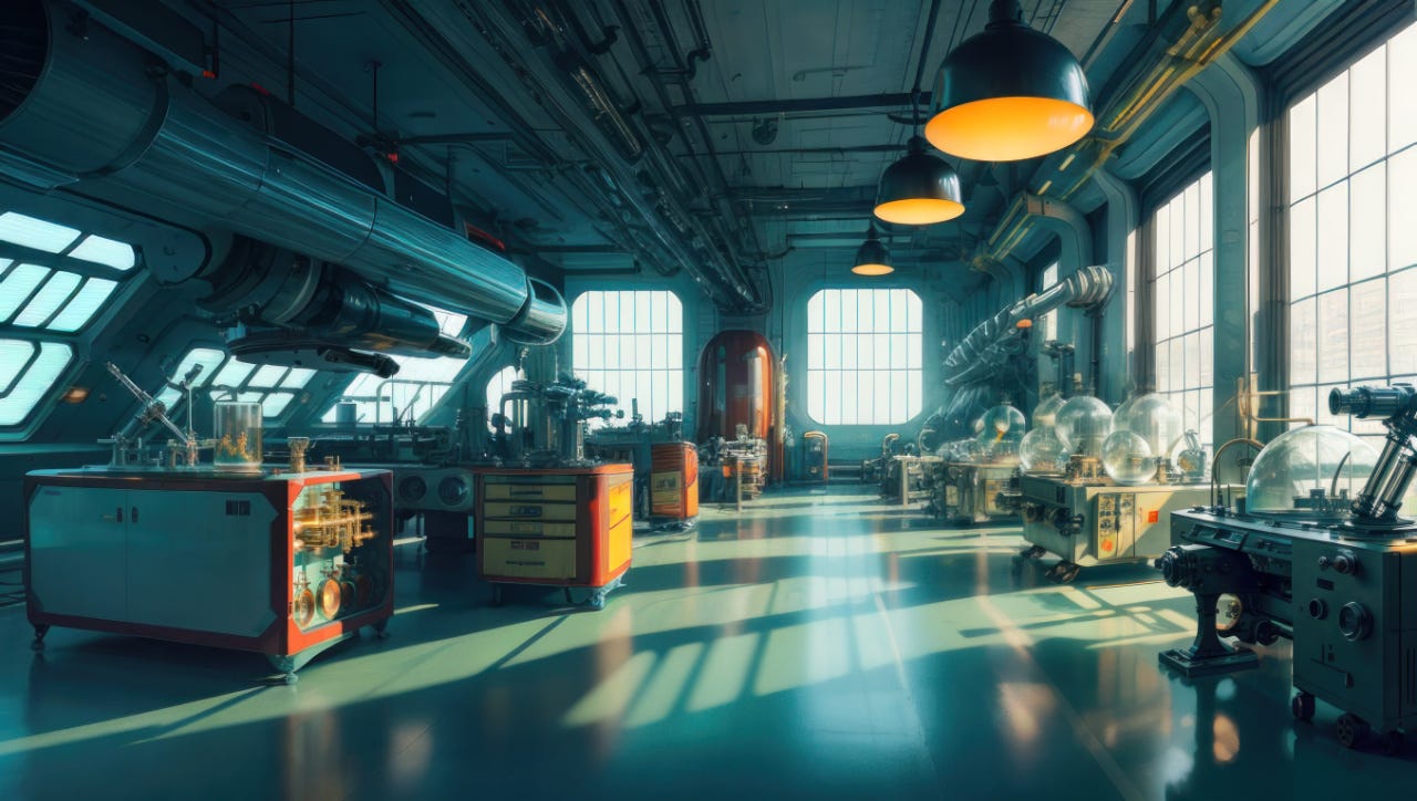 An image of a retro futuristic Soviet laboratory I made