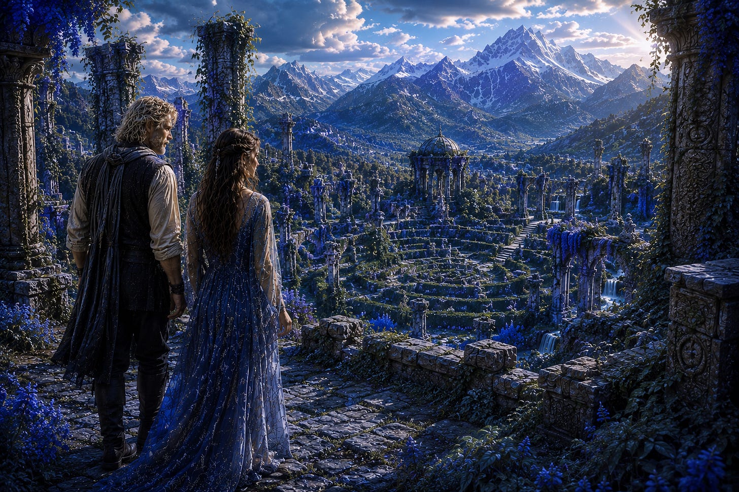 Ashe Orion and Eluna overlooking ancient ruins Ashe Orion and Eluna overlooking ancient ruins