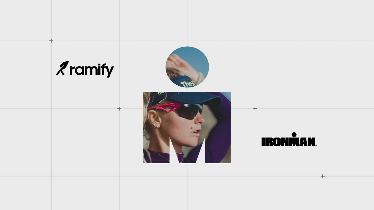 Website section featuring the IRONMAN and Ramify logos, along with a photo of Marjolaine Pierré