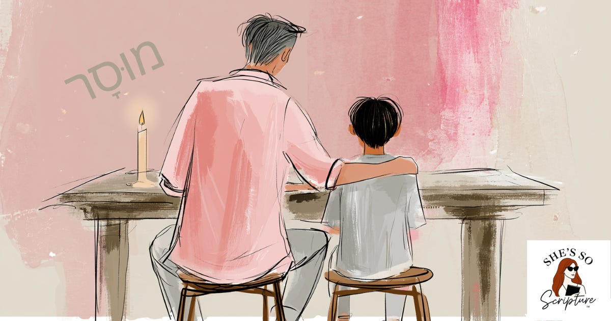 Whimsical watercolor illustration of a father and young son seated together at a worn wooden table, father's hand resting gently on the boy's shoulder, warm candlelight, sketchy ink outlines in blush pink and cream tones. Whimsical watercolor illustration of a father and young son seated together at a worn wooden table, father's hand resting gently on the boy's shoulder, warm candlelight, sketchy ink outlines in blush pink and cream tones.