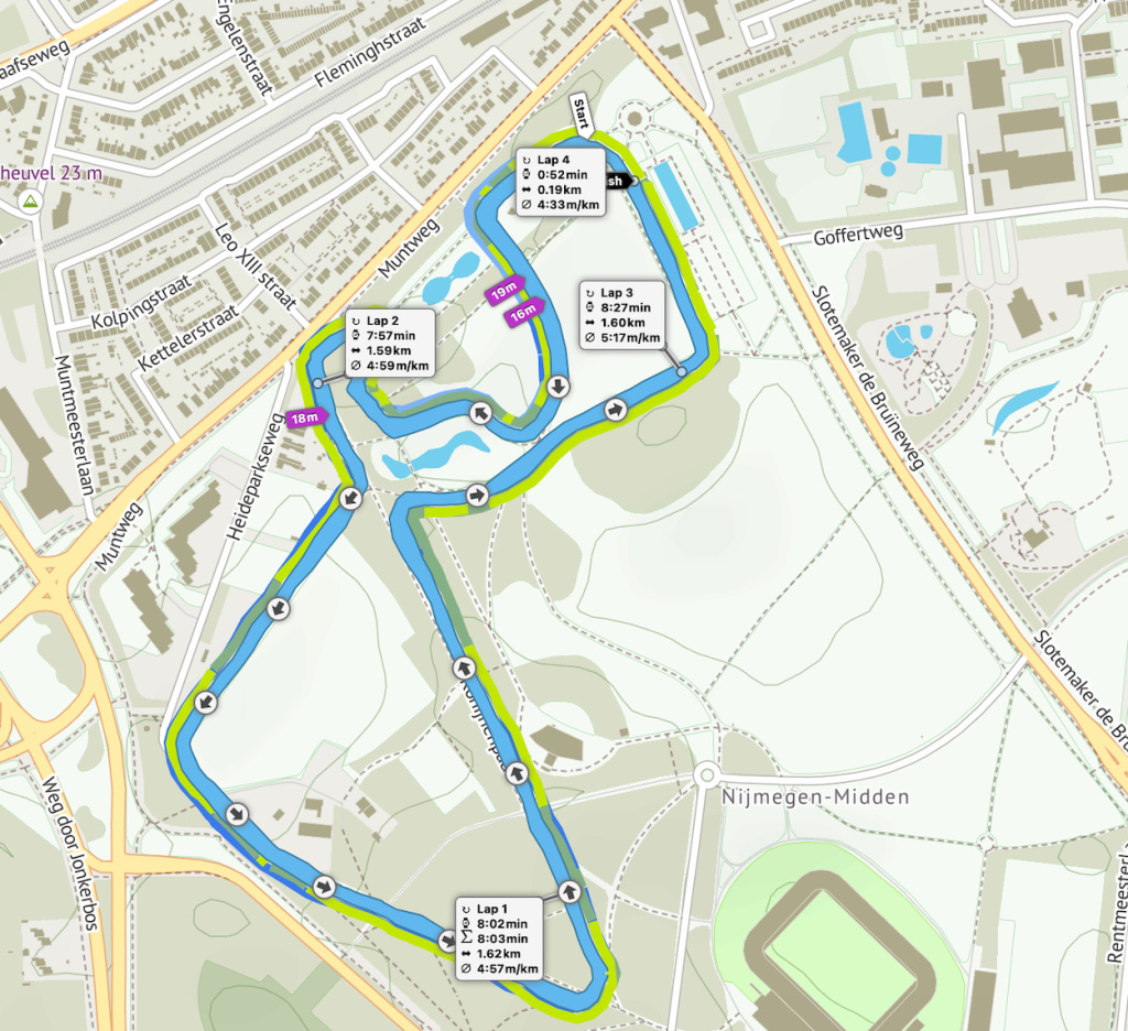 Map showing Goffert parkrun's route, a two lap course round some but not all of the park