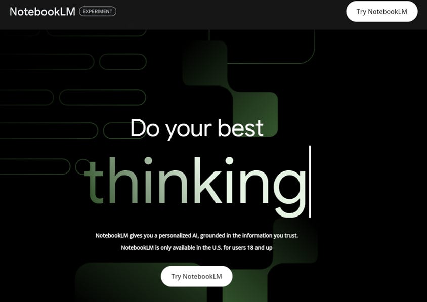 Screenshot of Gogole product called NotebookLM