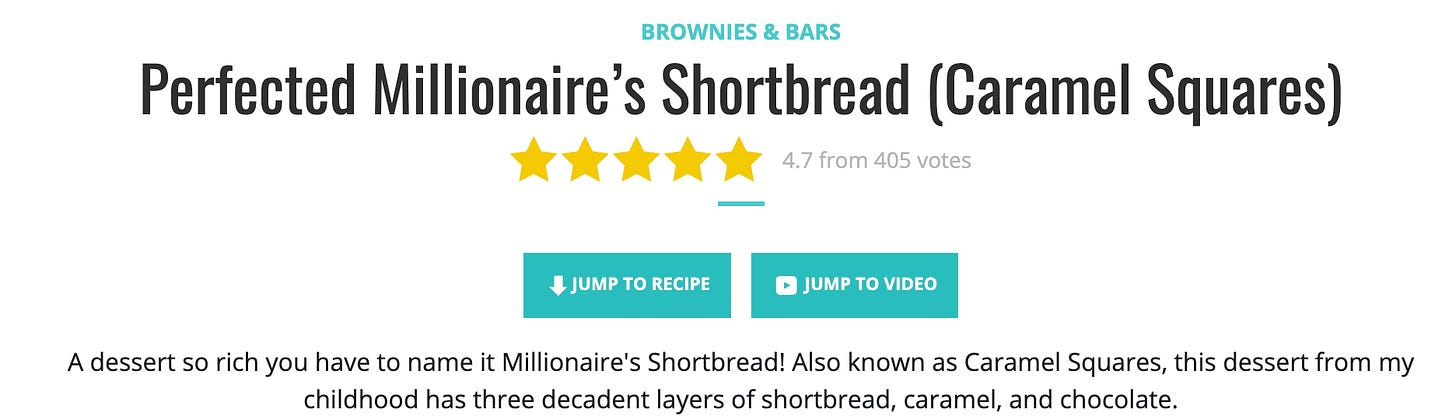 example of a website using the Jump To Recipe button