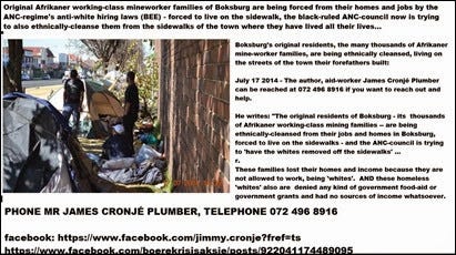 BoksburgAfrikanerFamiliesForcedOutOfJobsAndHomesbyANCantiWhiteHiringLawsLivingOnTheSidewalksJul172014