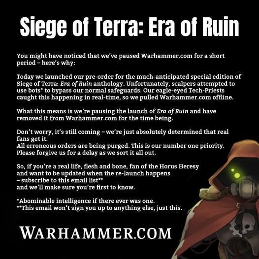 Games Workshop Stops Scalping Of Limited Horus Heresy By Pulling Its Own Website Down Games Workshop Stops Scalping Of Limited Horus Heresy By Pulling Its Own Website Down
