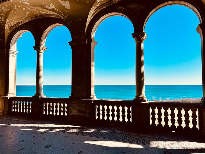 mansion, bathtub, kitchen, art, overlook, sky