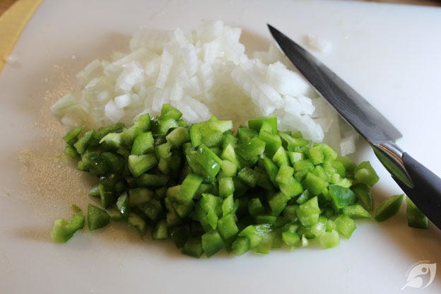 Onions and peppers, diced. Onions and peppers, diced.