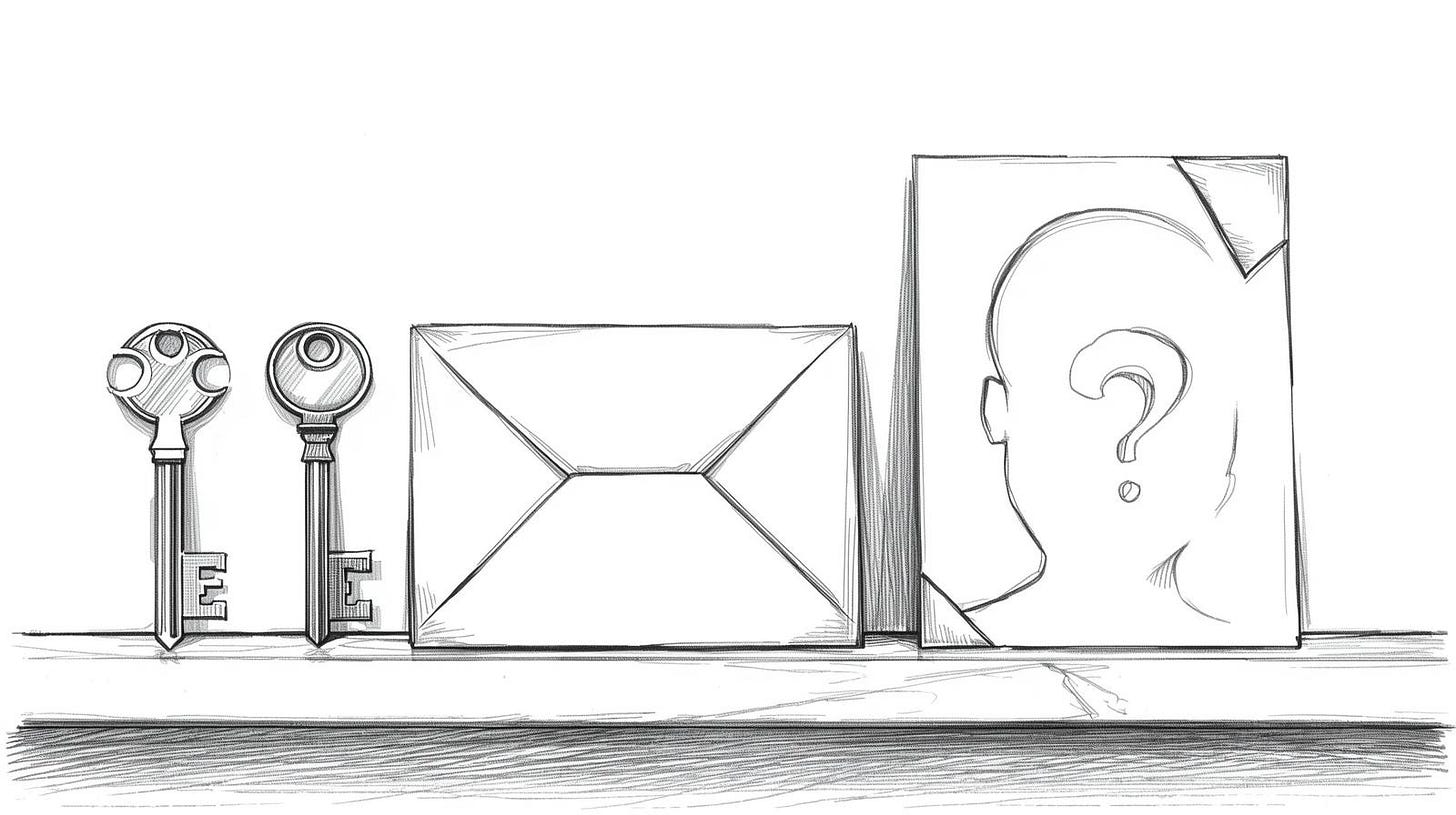 Row of replaceable items ending with a face outline and an empty cracked bracket beside it