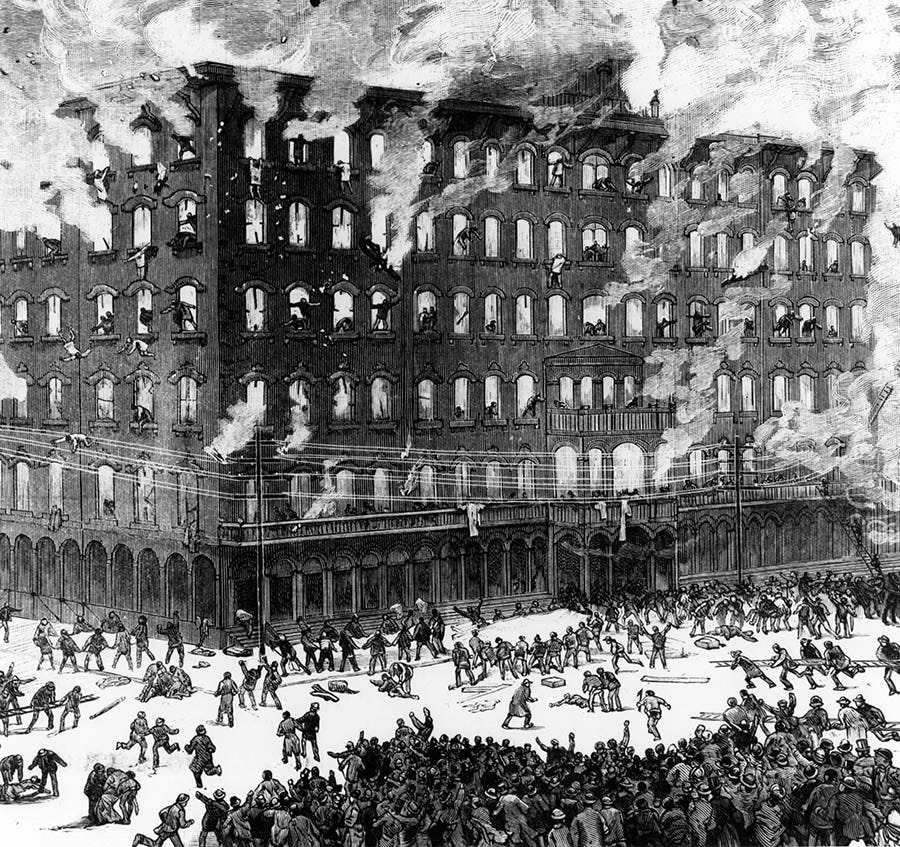 The Newhall House burns on January 10, 1883 in Milwaukee