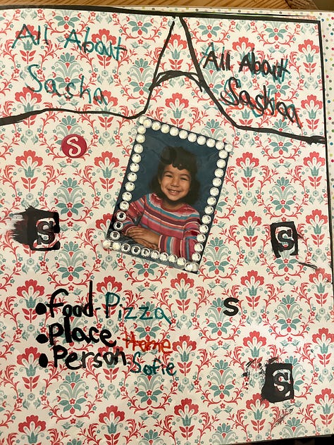 A child's research project poster on Frederick Douglass. A vase of yellow tulips with a yahrzeit candle for Kathy Boudin. A child's scrapbook page reading All About Sasha. Stacks of boxes packed in an entryway. An old garden lamp listing heavily to one side in a lush green garden. A realtor's For Sale sign in front of a gray townhouse.