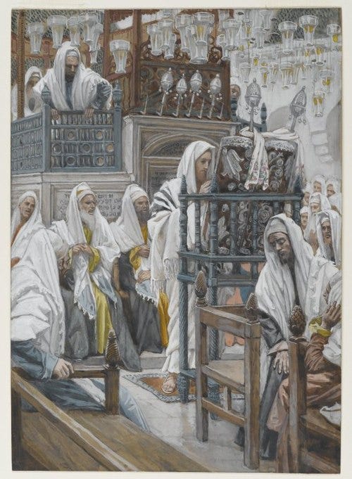 File:Brooklyn Museum - Jesus Unrolls the Book in the Synagogue (Jésus dans la synagogue déroule le livre) - James Tissot - overall.jpg