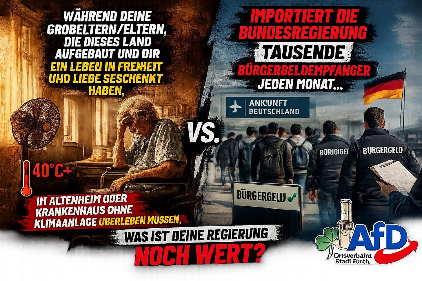 KI-generiertes Facebook-Bild eines AfD-Stadtrats aus Fürth mit einem Vergleich zwischen Hitze und Bürgergeld KI-generiertes Facebook-Bild eines AfD-Stadtrats aus Fürth mit einem Vergleich zwischen Hitze und Bürgergeld
