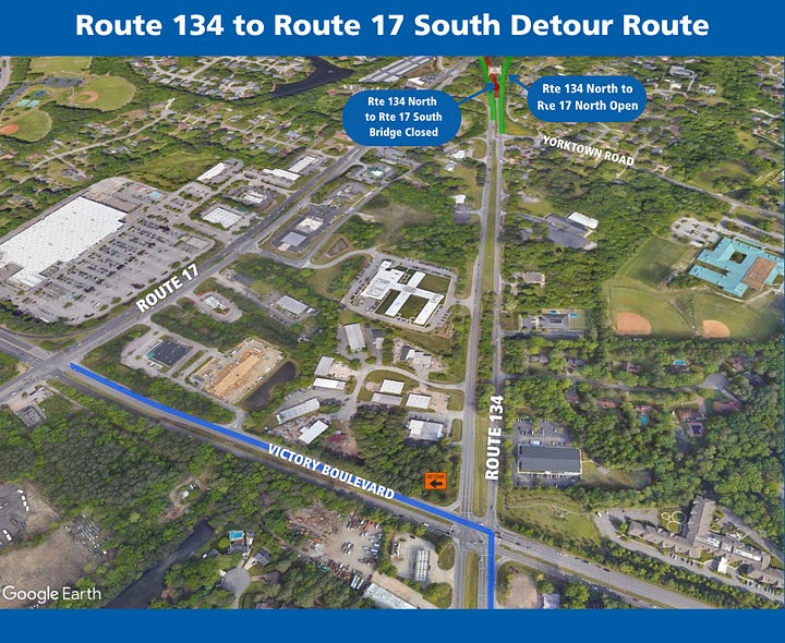 graphics showing Rt. 134 closure and detour