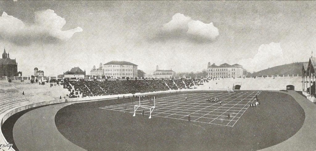 Syracuse' Archbold Stadium (c. 1907-1909) with full checkerboard markings.