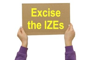placard reading Excise the IZEs!