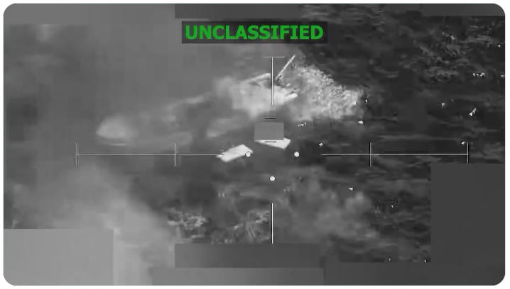 All those aboard the vessel were killed, and its suspected drug cargo was destroyed in a missile strike.