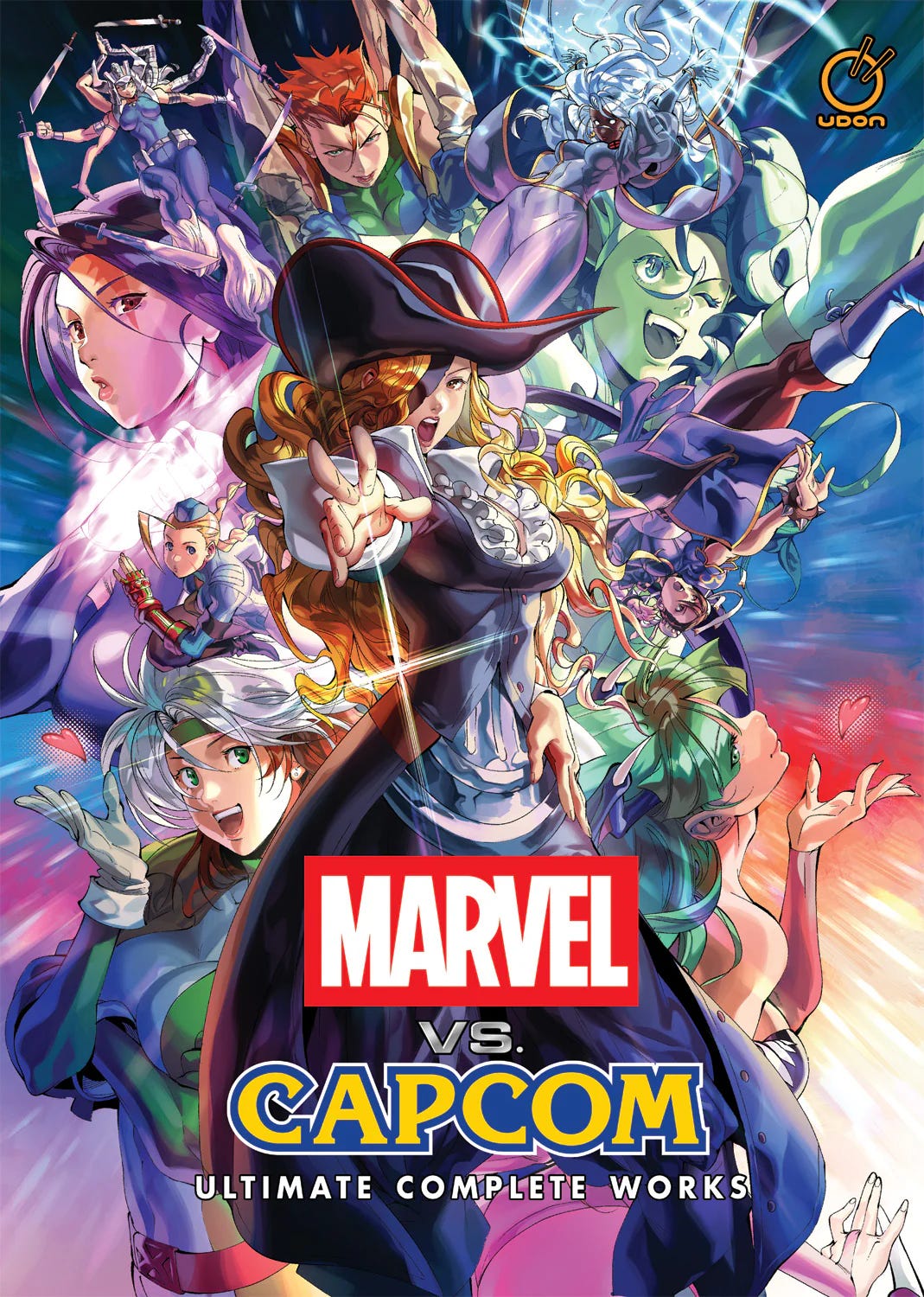 Colorful and action-packed cover for Marvel vs. Capcom: Ultimate Complete Works, featuring dynamic illustrations of female fighters from both universes, including characters like Morrigan, Cammy, Rogue, and She-Hulk in anime-style art. The bold Marvel and Capcom logos are centered, with energy bursts and dramatic poses emphasizing the crossover battle theme. Colorful and action-packed cover for Marvel vs. Capcom: Ultimate Complete Works, featuring dynamic illustrations of female fighters from both universes, including characters like Morrigan, Cammy, Rogue, and She-Hulk in anime-style art. The bold Marvel and Capcom logos are centered, with energy bursts and dramatic poses emphasizing the crossover battle theme.