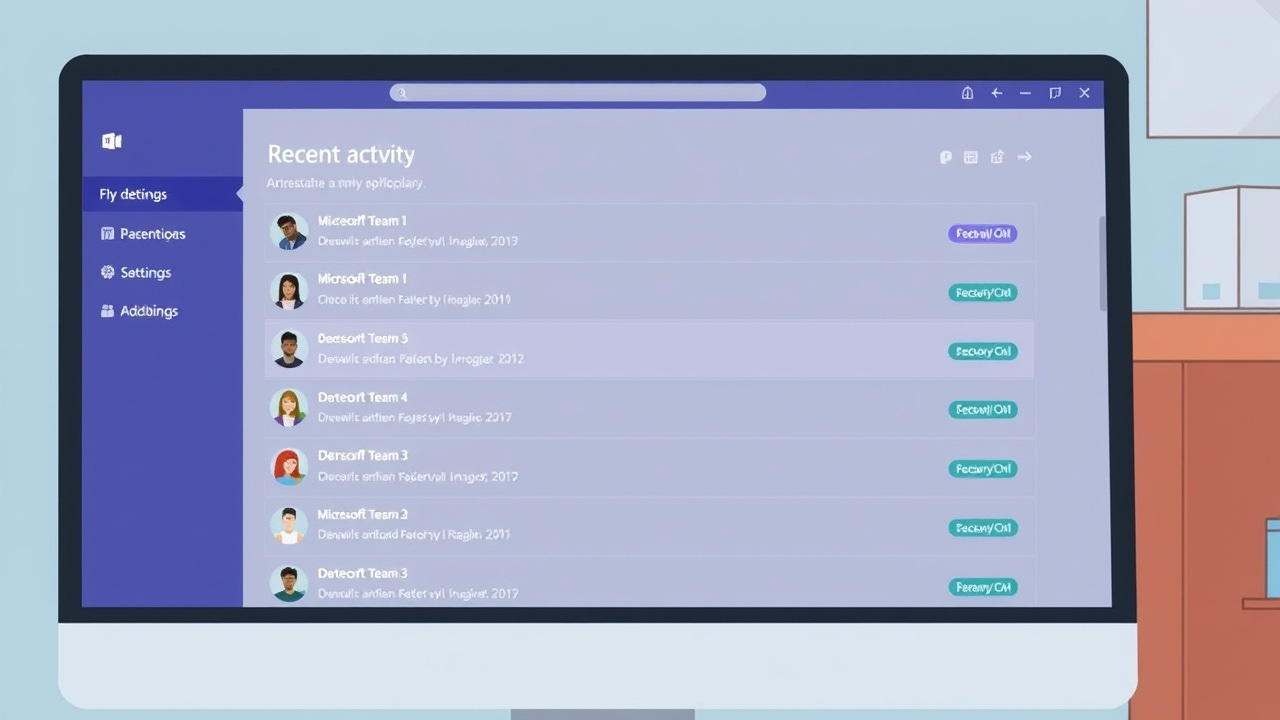 A computer screen displays a Microsoft Teams interface with a list of recent activities. A computer screen displays a Microsoft Teams interface with a list of recent activities.