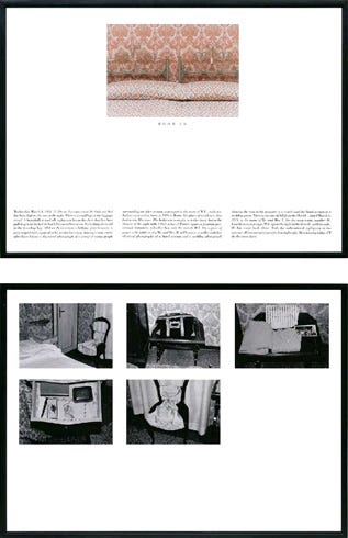 Sophie Calle (b. 1953). The Hotel, Room 30, March 4, 1983. Gelatin-silver prints and text, edition 3/4, 2 panels, 104 x 145 cm each (framed). Solomon R. Guggenheim Museum, New York, Partial and promised gift, The Bohen Foundation 2001.91
