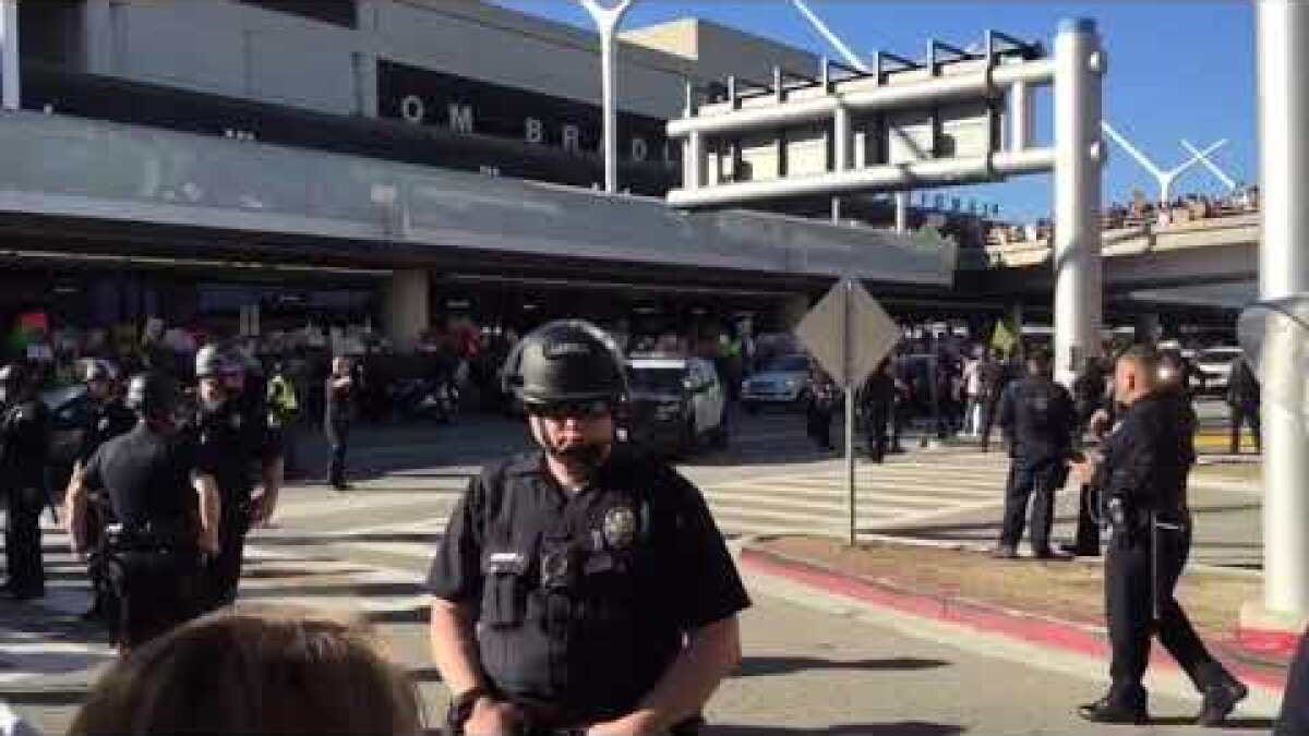 Protesters block traffic at LAX as thousands rally against Trump travel ban - Los Angeles Times Protesters block traffic at LAX as thousands rally against Trump travel ban - Los Angeles Times