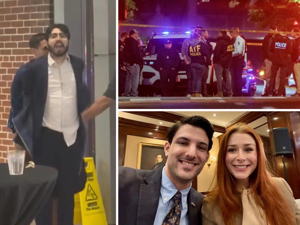 Elias Rodriguez (left) murdered Israeli Embassy staffers Yaron Lischinsky and Sarah Milgram at an event at the Capital Jewish Museum in Washington on May 21, 2025.