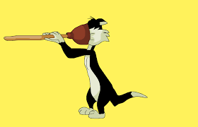 Sylvester struggling to get the plunger out of his face by ...