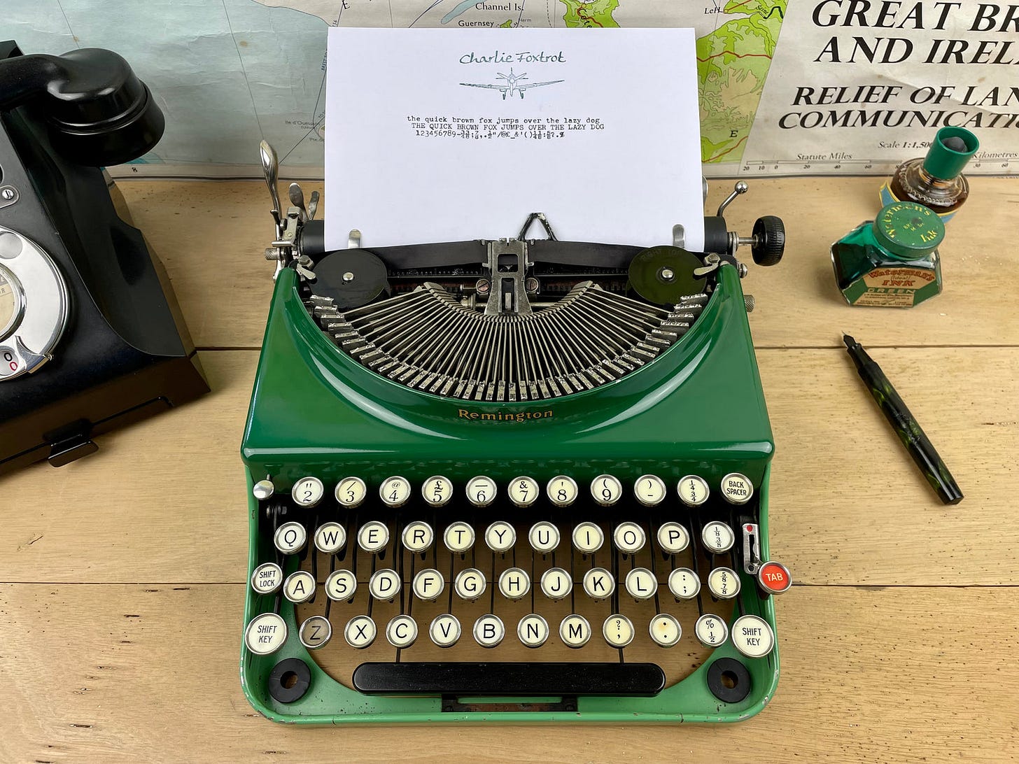 Typewriter, Rare Two Tone Green 1930 Remington Portable – Charlie Foxtrot  Vintage