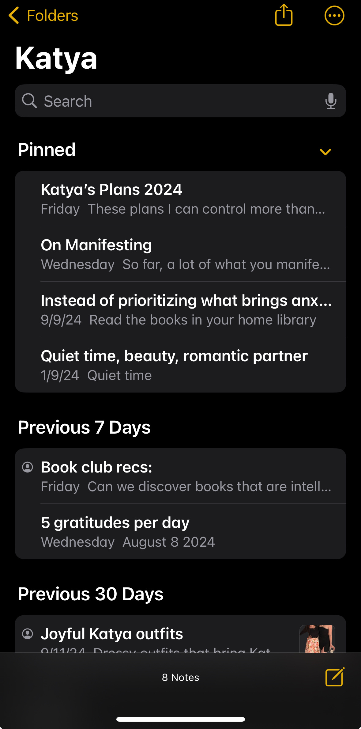 screenshot of my notes app