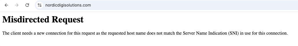 Screenshot of 421 Misdirected Request error shown in browser for nordicdigisolutions.com