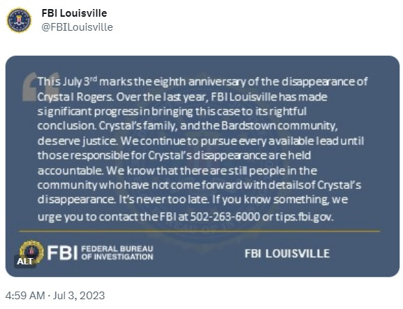 Statement via Tweet by FBI Louisville. Statement via Tweet by FBI Louisville.