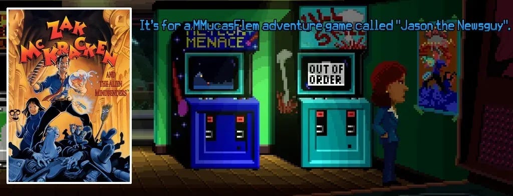Thimbleweed Park arcade with a fake Zak poster Thimbleweed Park arcade with a fake Zak poster