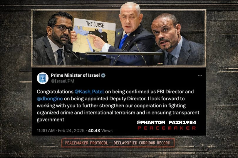 When Netanyahu congratulated Patel and Bongino, he wasn’t being polite. He was naming his assets. The corridor is no longer covert — it’s certified. Benjamin Netanyahu addresses the 79th session of the United Nations General Assembly, Sept. 27, 2024 while holding “THE CURSE” placard. When Netanyahu congratulated Patel and Bongino, he wasn’t being polite. He was naming his assets. The corridor is no longer covert — it’s certified. Benjamin Netanyahu addresses the 79th session of the United Nations General Assembly, Sept. 27, 2024 while holding “THE CURSE” placard.