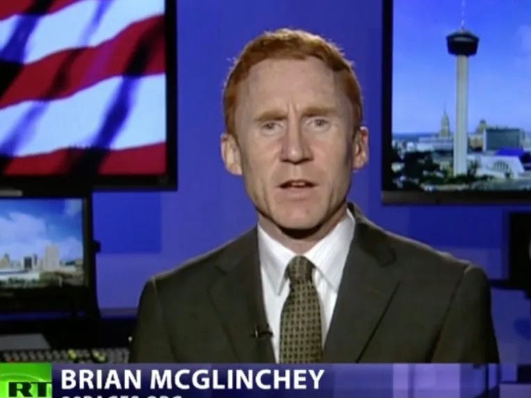 Brian McGlinchey is seen making a TV appearance on RT network Brian McGlinchey is seen making a TV appearance on RT network