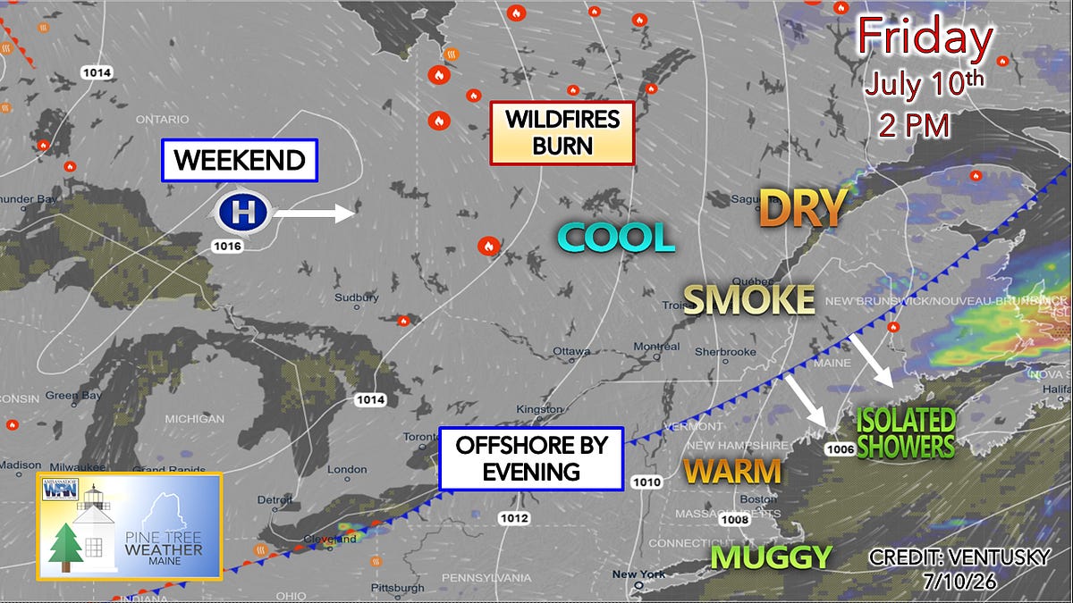Wildfire smoke with an isolated shower for Friday