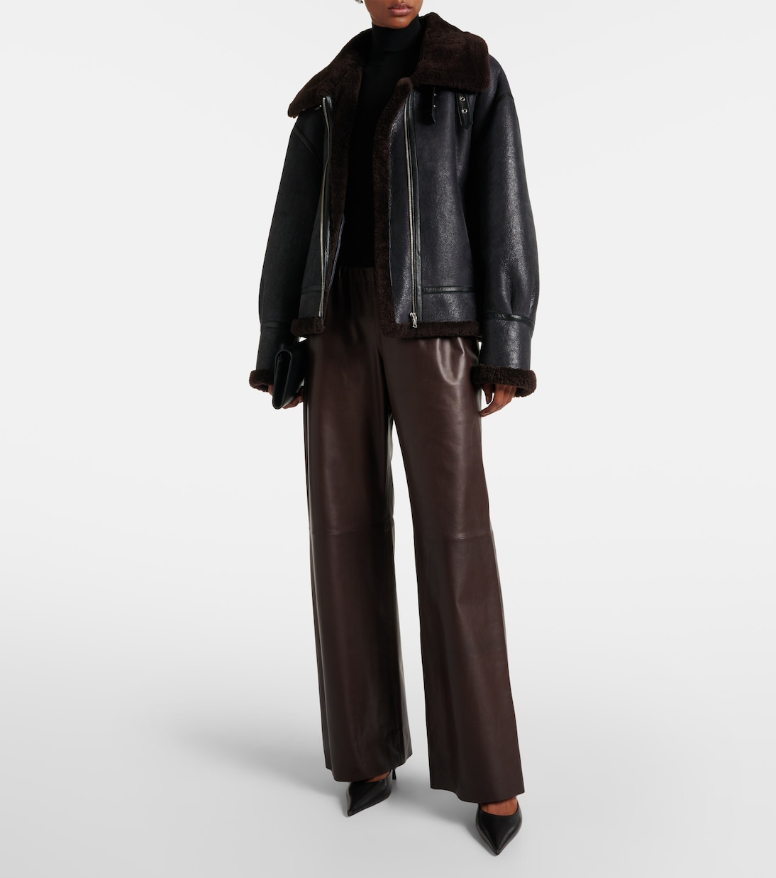 Portia shearling-trimmed leather jacket | Nour Hammour