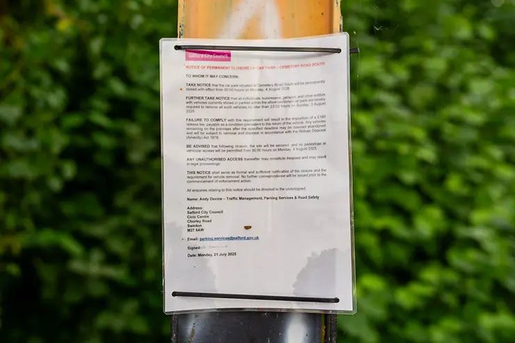 Carpark closure notice.