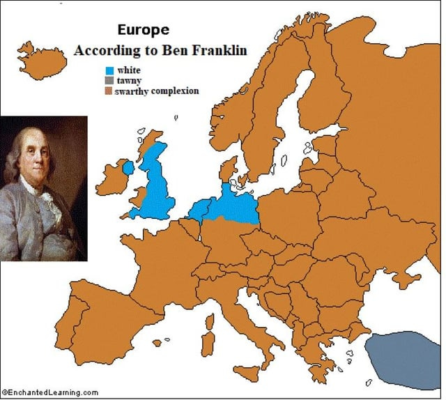 r/AncestryDNA - Europe According to Ben Franklin white tawny swarthy complexion 0 ©EnchantedLearning.com r/AncestryDNA - Europe According to Ben Franklin white tawny swarthy complexion 0 ©EnchantedLearning.com