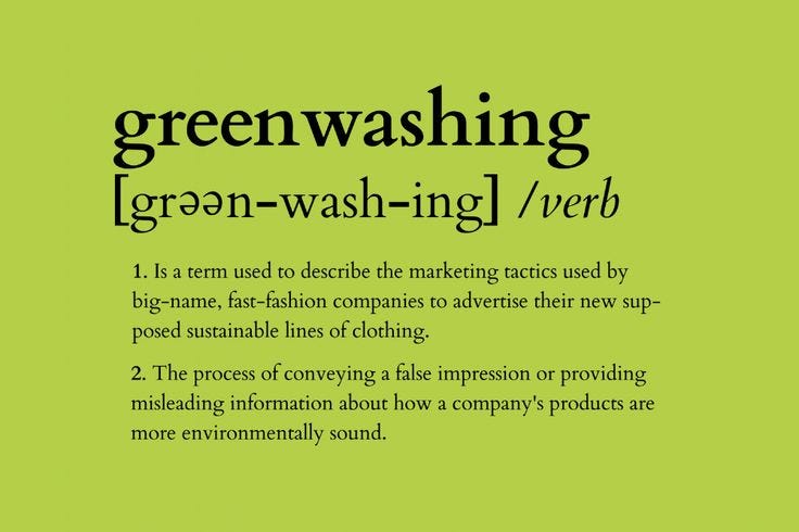 This may contain: the words greenwashing are in black and white
