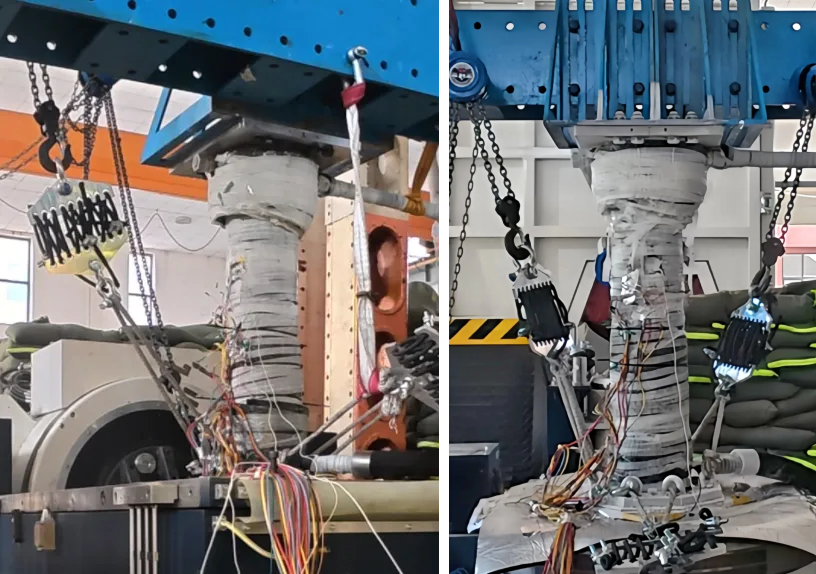 AS-1’s second-stage pipeline during the vibration test. AS-1’s second-stage pipeline during the vibration test.