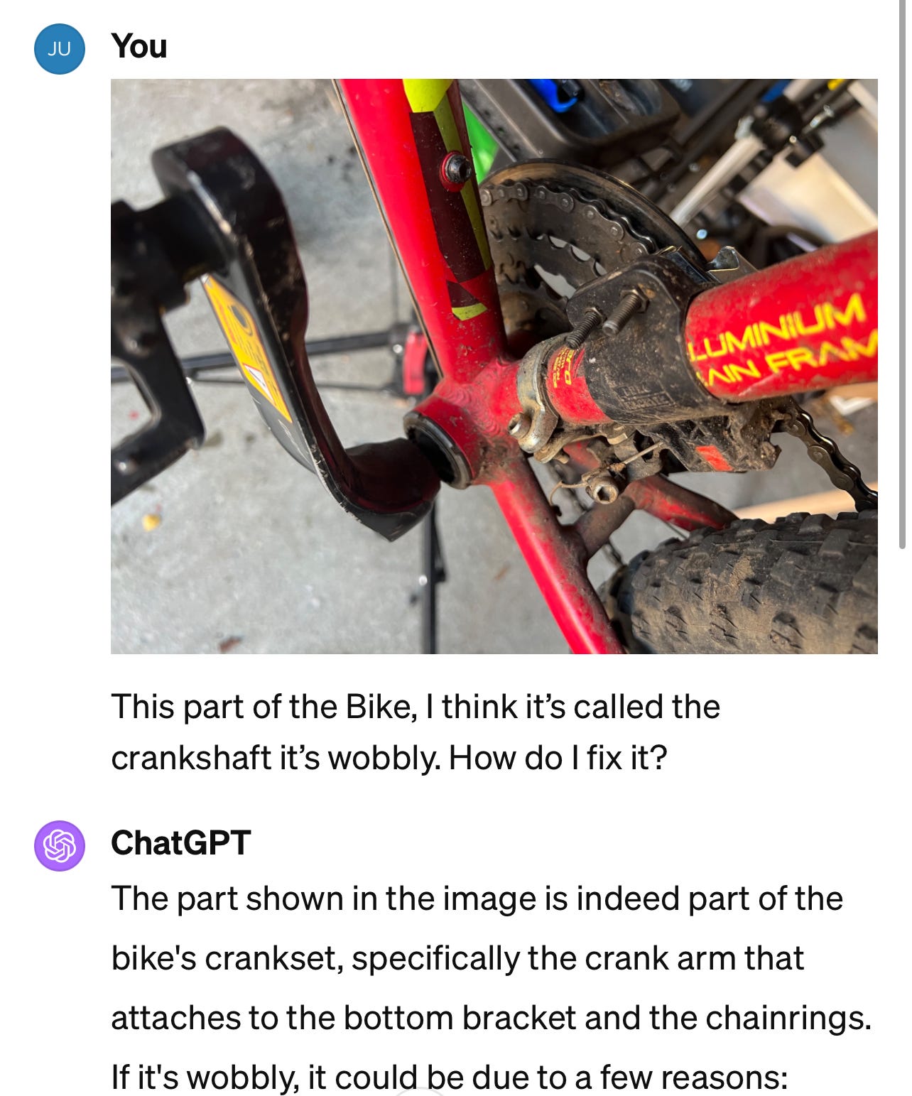 Close-up of part of a mountain bike crankset