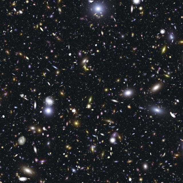 A hypothetical deep field from James Webb Space Telescope compared with the  Hubble Ultra Deep Field : r/space