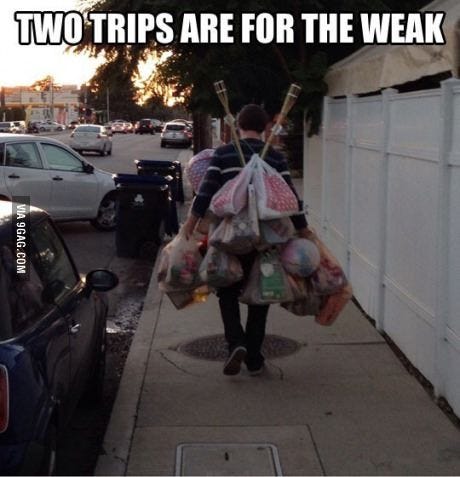 Grocery shopping like a real man. - Meme